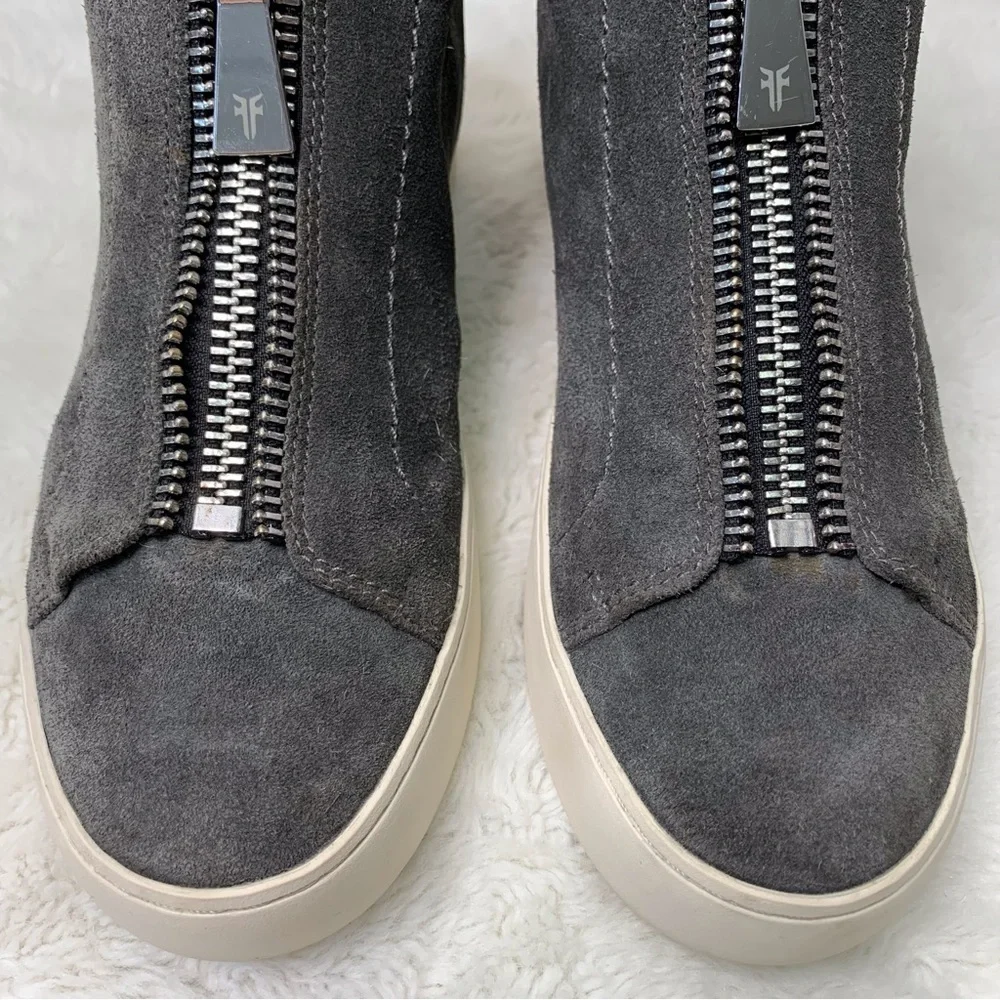 Frye Women's Lena Zip Platform Suede Grey Flat High Top Sneakers Size 7M